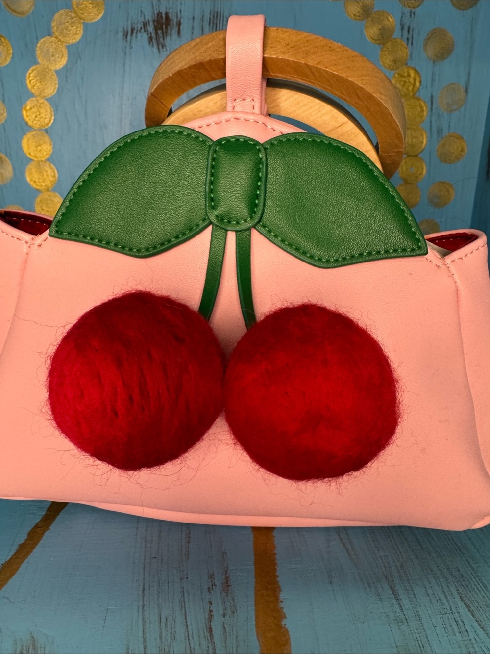 Valfre Cherry Pink Women’s Pleather Wooden Top-Handle Clutch - Picture 5 of 11